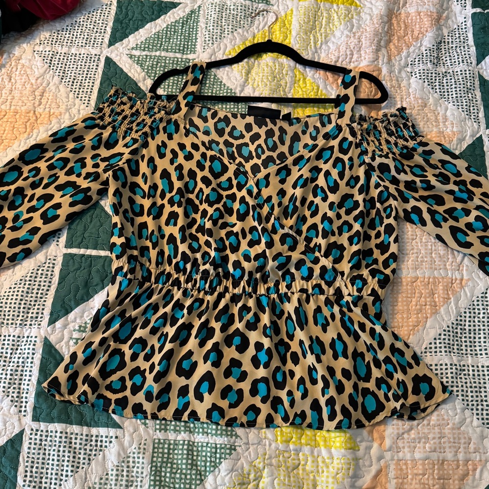 New York & Company Cold Shoulder Peplum top